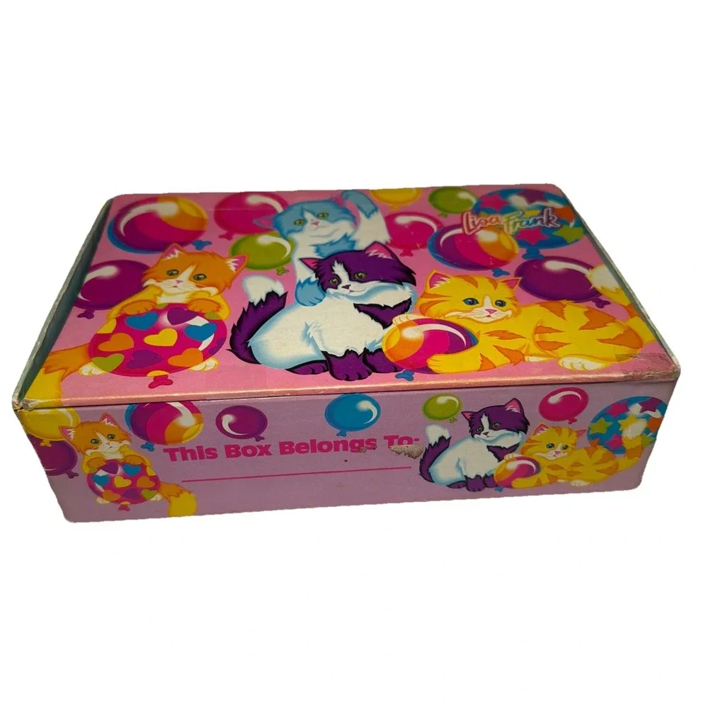Vintage Lisa Frank Pencil Box Kittens Cats Balloons Pink 90's